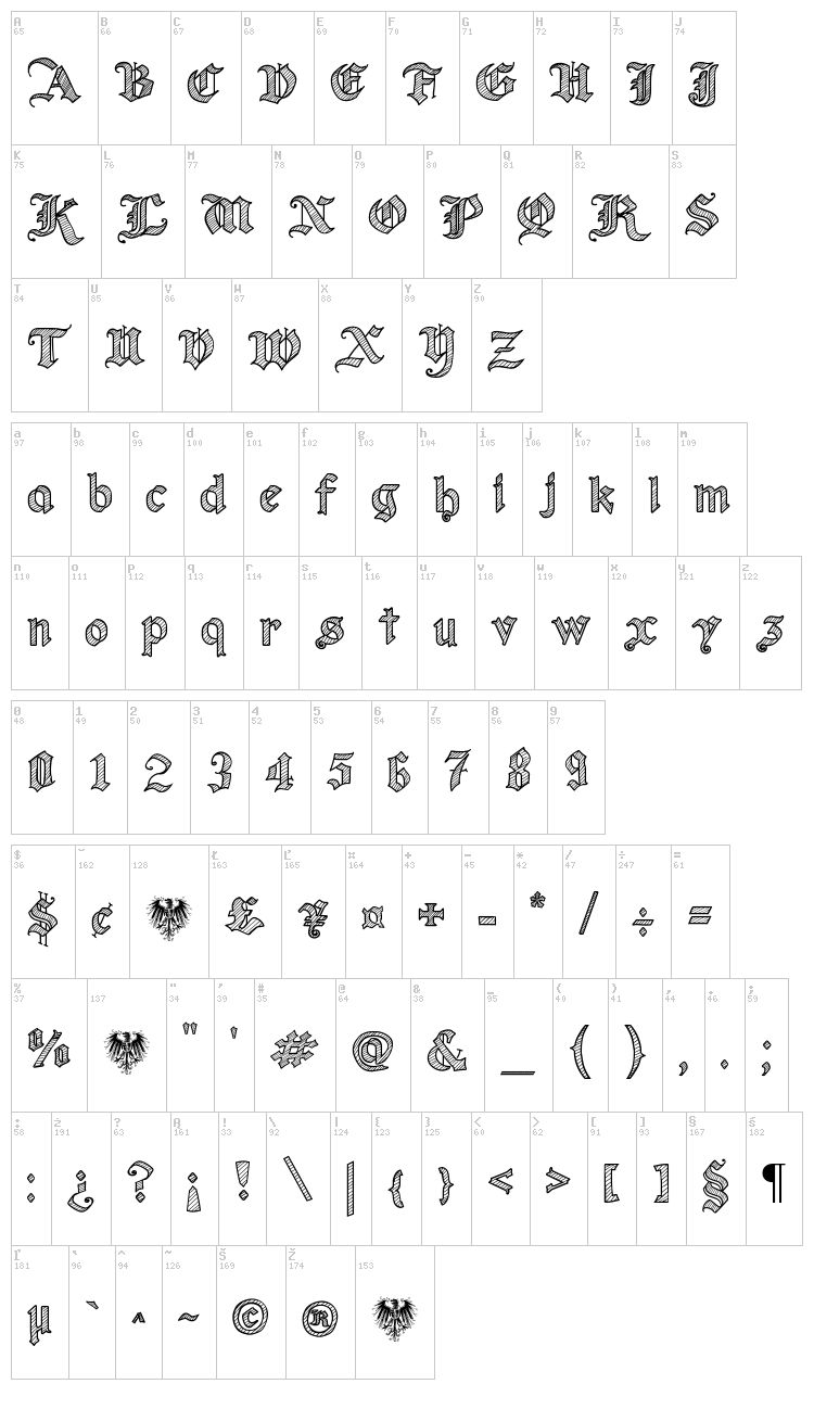 Old Wise Sketch font map